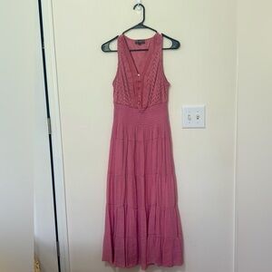 J.Glee Pink Tiered V Neck Maxi Sundress